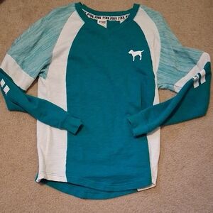 Victoria's Secret Teal and White Long Sleeve Tee
